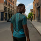 Teal Dashiki and Tapa Pattern Zipper Polo Shirt Africa-Polynesia Together Culture
