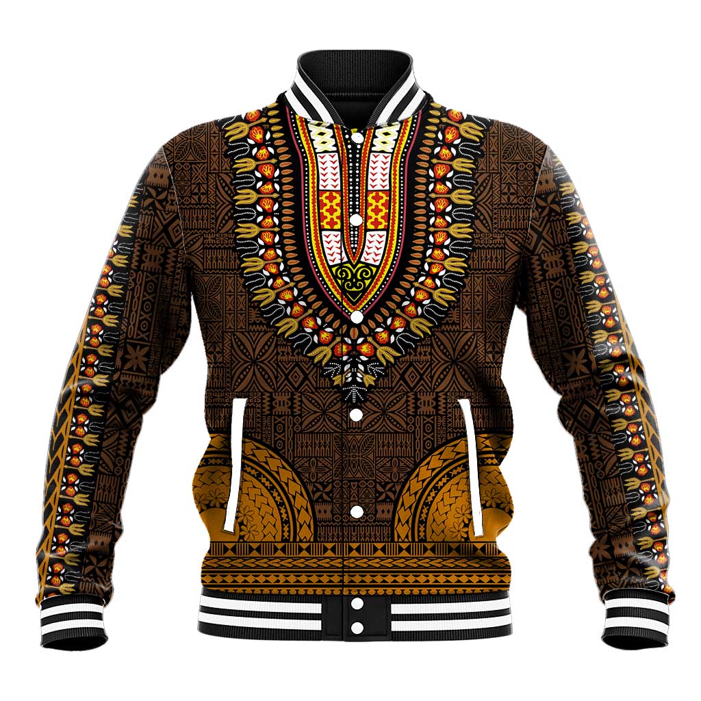 Gold Dashiki and Tapa Pattern Baseball Jacket Africa-Polynesia Together Culture