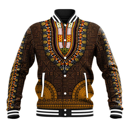 Gold Dashiki and Tapa Pattern Baseball Jacket Africa-Polynesia Together Culture