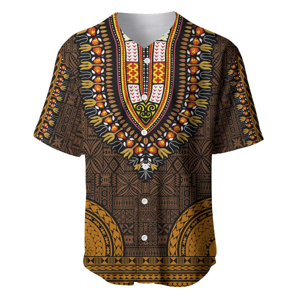 Gold Dashiki and Tapa Pattern Baseball Jersey Africa-Polynesia Together Culture