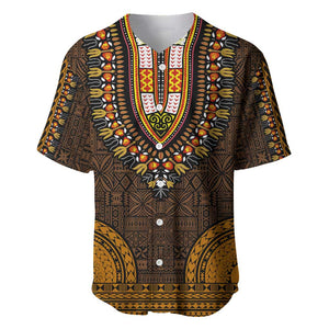 Gold Dashiki and Tapa Pattern Baseball Jersey Africa-Polynesia Together Culture