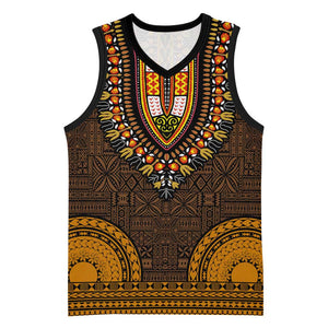 Gold Dashiki and Tapa Pattern Basketball Jersey Africa-Polynesia Together Culture - African Pride