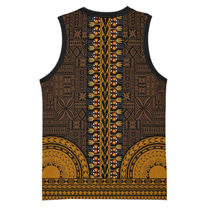Gold Dashiki and Tapa Pattern Basketball Jersey Africa-Polynesia Together Culture - African Pride