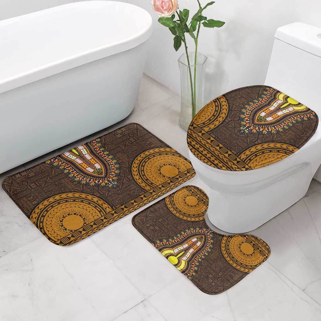 Gold Dashiki and Tapa Pattern Bathroom Set Africa-Polynesia Together Culture