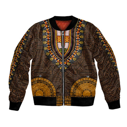 Gold Dashiki and Tapa Pattern Bomber Jacket Africa-Polynesia Together Culture
