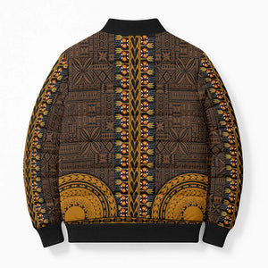 Gold Dashiki and Tapa Pattern Bomber Puffer Jacket Africa-Polynesia Together Culture