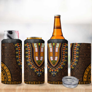 Gold Dashiki and Tapa Pattern 4 in 1 Can Cooler Tumbler Africa-Polynesia Together Culture