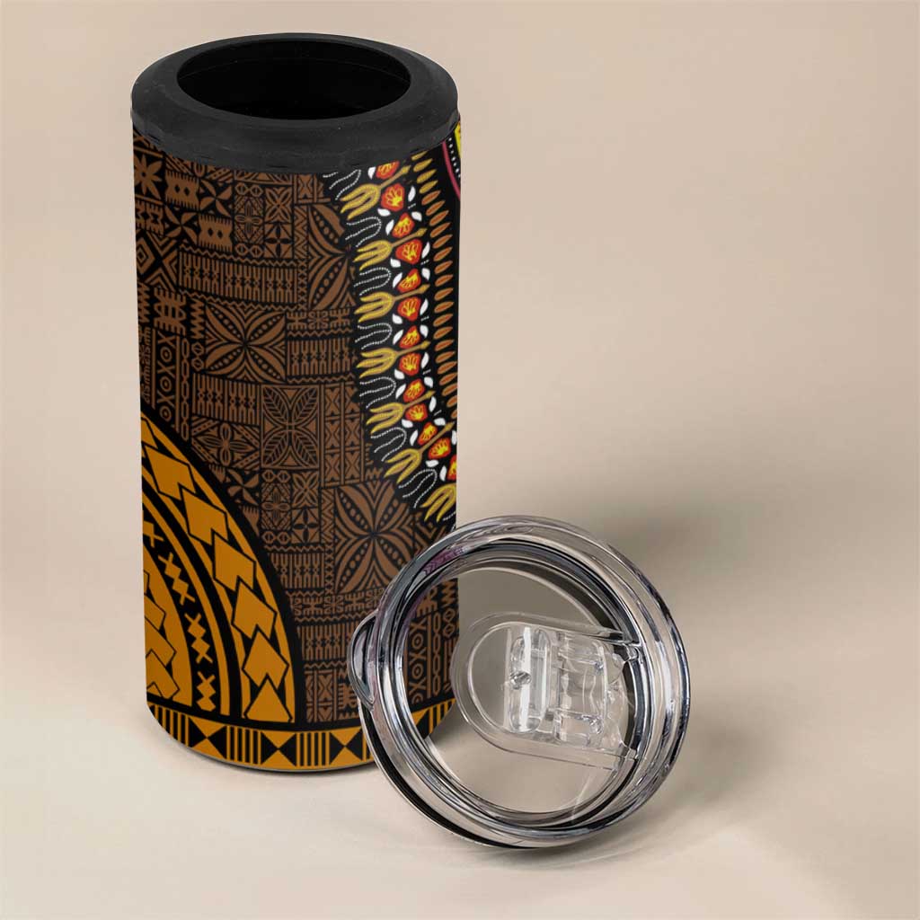 Gold Dashiki and Tapa Pattern 4 in 1 Can Cooler Tumbler Africa-Polynesia Together Culture