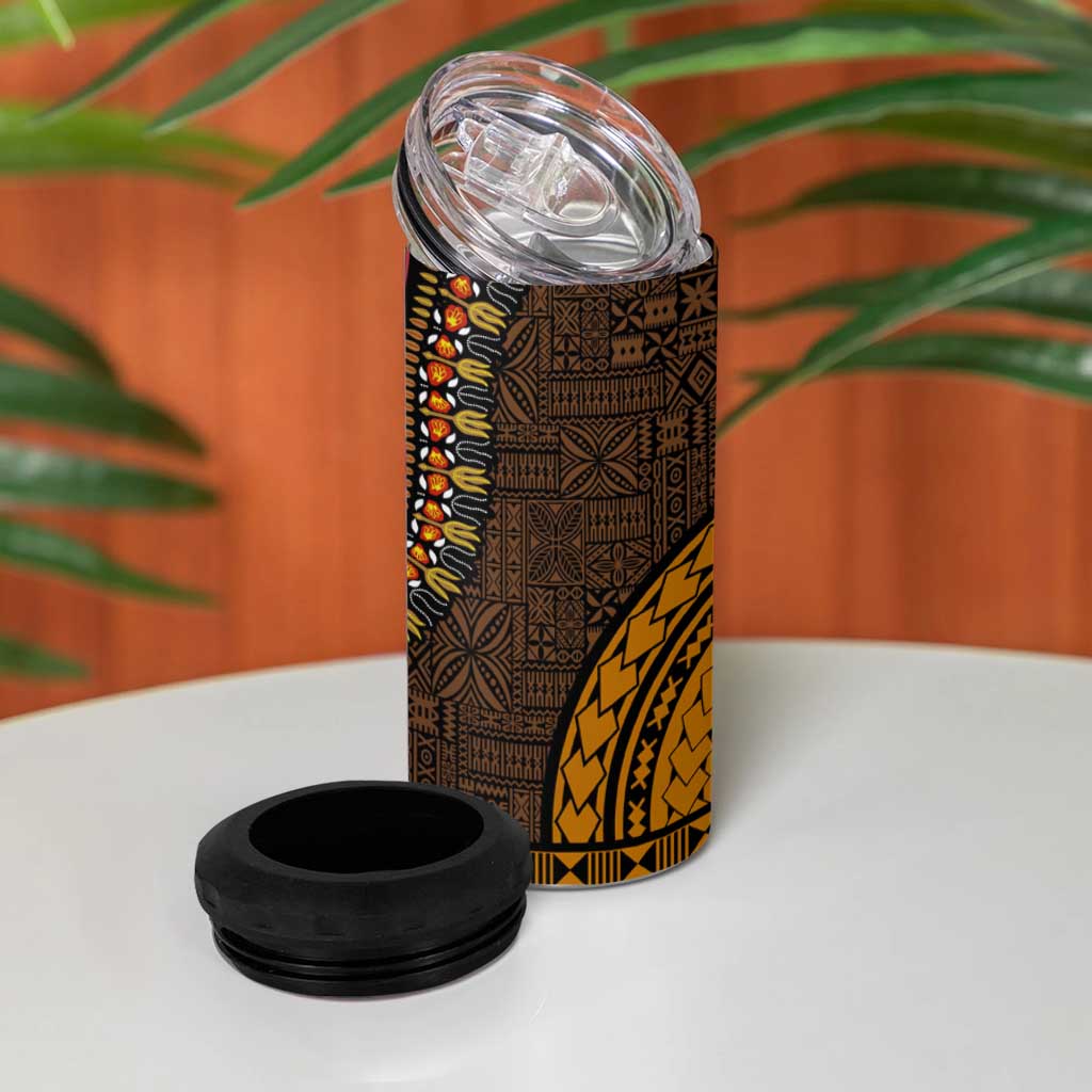 Gold Dashiki and Tapa Pattern 4 in 1 Can Cooler Tumbler Africa-Polynesia Together Culture