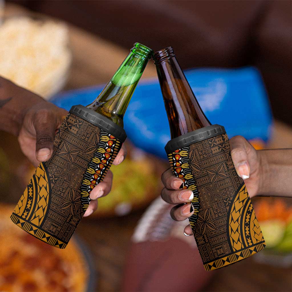 Gold Dashiki and Tapa Pattern 4 in 1 Can Cooler Tumbler Africa-Polynesia Together Culture