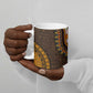 Gold Dashiki and Tapa Pattern Ceramic Mug Africa-Polynesia Together Culture