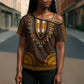 Gold Dashiki and Tapa Pattern Cross Shoulder Shirt Africa-Polynesia Together Culture
