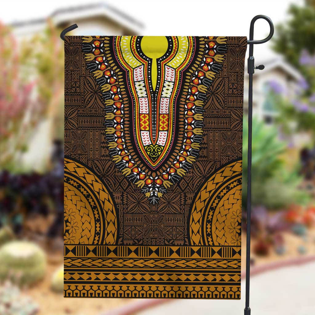 Gold Dashiki and Tapa Pattern Garden Flag Africa-Polynesia Together Culture