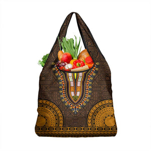 Gold Dashiki and Tapa Pattern Grocery Bag Africa-Polynesia Together Culture