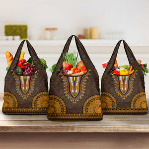 Gold Dashiki and Tapa Pattern Grocery Bag Africa-Polynesia Together Culture