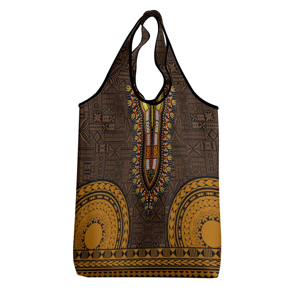 Gold Dashiki and Tapa Pattern Grocery Bag Africa-Polynesia Together Culture