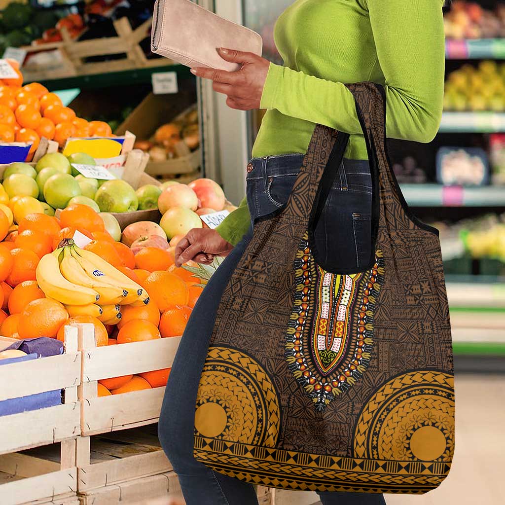 Gold Dashiki and Tapa Pattern Grocery Bag Africa-Polynesia Together Culture