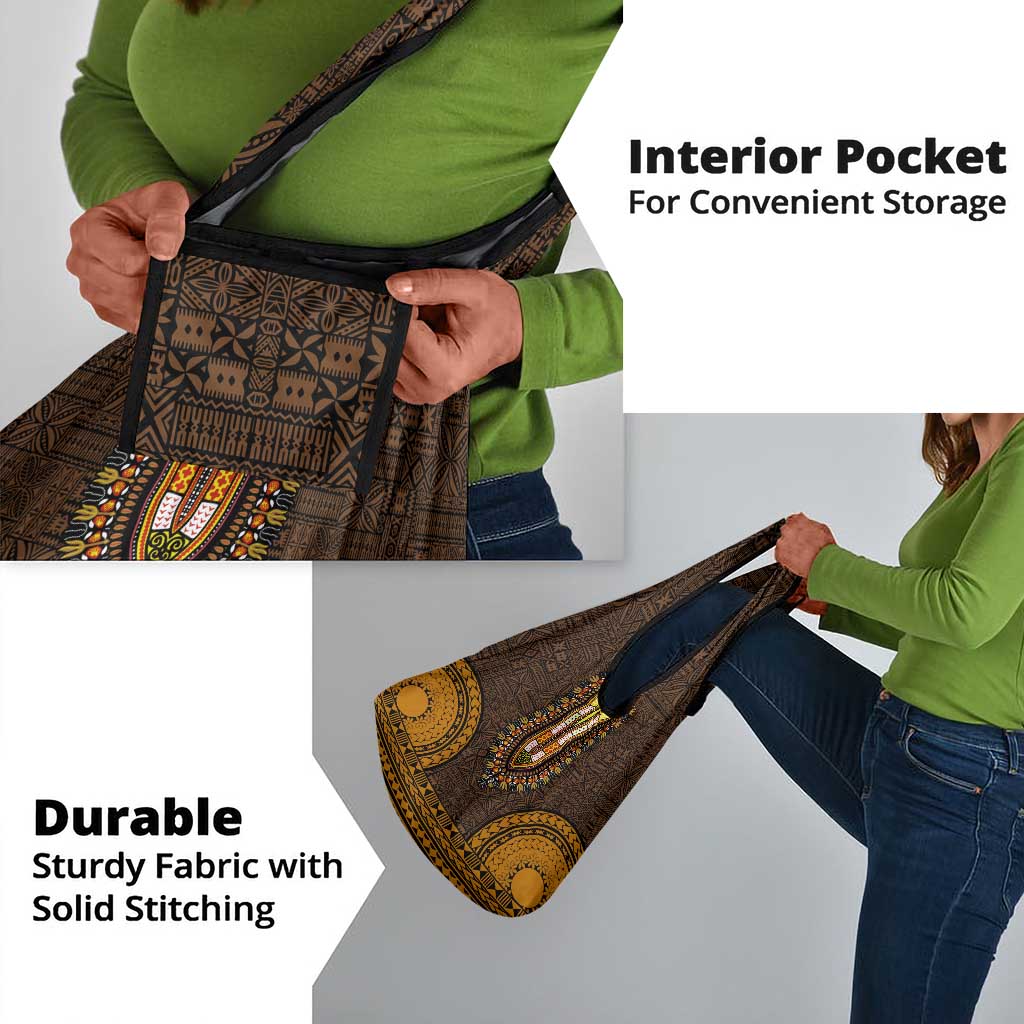 Gold Dashiki and Tapa Pattern Grocery Bag Africa-Polynesia Together Culture