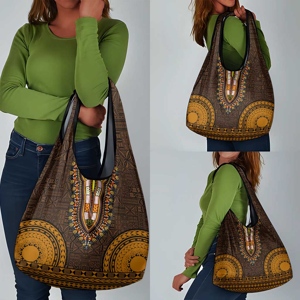 Gold Dashiki and Tapa Pattern Grocery Bag Africa-Polynesia Together Culture
