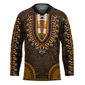 Gold Dashiki and Tapa Pattern Hockey Jersey Africa-Polynesia Together Culture