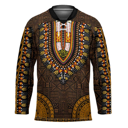 Gold Dashiki and Tapa Pattern Hockey Jersey Africa-Polynesia Together Culture