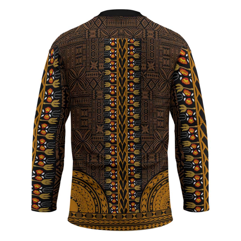Gold Dashiki and Tapa Pattern Hockey Jersey Africa-Polynesia Together Culture