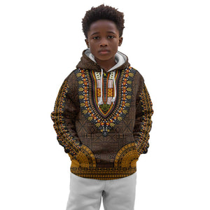 Gold Dashiki and Tapa Pattern Kid Hoodie Africa-Polynesia Together Culture