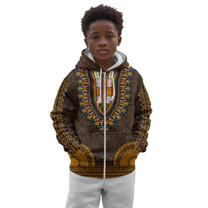 Gold Dashiki and Tapa Pattern Kid Hoodie Africa-Polynesia Together Culture
