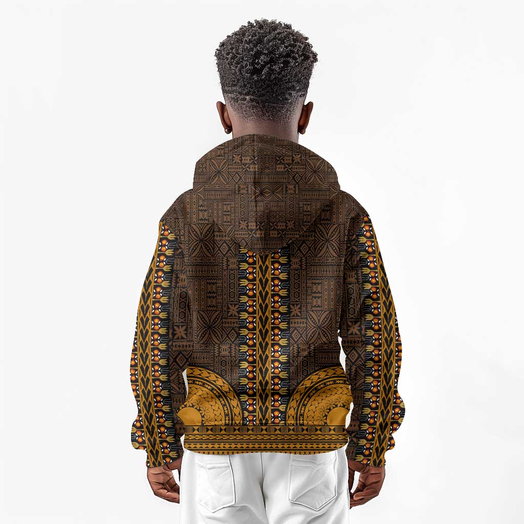 Gold Dashiki and Tapa Pattern Kid Hoodie Africa-Polynesia Together Culture