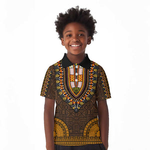 Gold Dashiki and Tapa Pattern Kid Polo Shirt Africa-Polynesia Together Culture