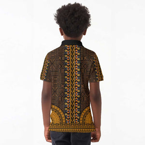 Gold Dashiki and Tapa Pattern Kid Polo Shirt Africa-Polynesia Together Culture