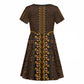 Gold Dashiki and Tapa Pattern Kid Short Sleeve Dress Africa-Polynesia Together Culture