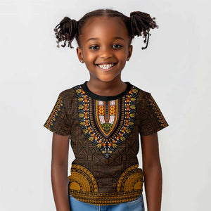 Gold Dashiki and Tapa Pattern Kid T shirt Africa-Polynesia Together Culture