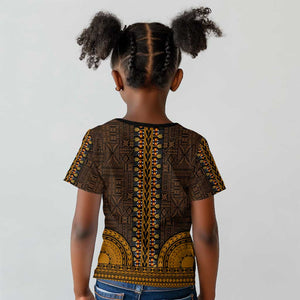 Gold Dashiki and Tapa Pattern Kid T shirt Africa-Polynesia Together Culture