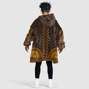 Gold Dashiki and Tapa Pattern Kid Wearable Blanket Hoodie Africa-Polynesia Together Culture