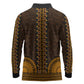 Gold Dashiki and Tapa Pattern Long Sleeve Polo Shirt Africa-Polynesia Together Culture