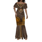 Gold Dashiki and Tapa Pattern Mermaid Dress Africa-Polynesia Together Culture