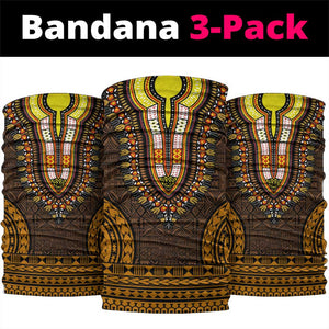 Gold Dashiki and Tapa Pattern Neck Gaiter Africa-Polynesia Together Culture LT9