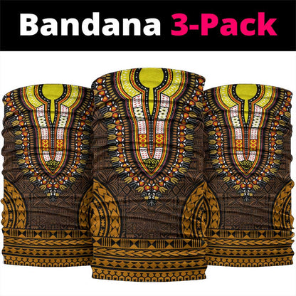 Gold Dashiki and Tapa Pattern Neck Gaiter Africa-Polynesia Together Culture LT9