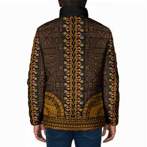 Gold Dashiki and Tapa Pattern Padded Jacket Africa-Polynesia Together Culture