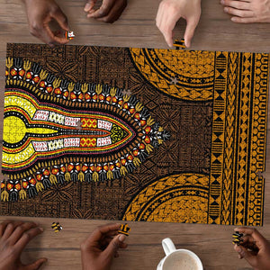 Gold Dashiki and Tapa Pattern Puzzle Africa-Polynesia Together Culture