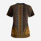Gold Dashiki and Tapa Pattern Scrub Top Africa-Polynesia Together Culture