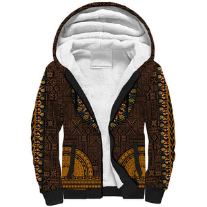Gold Dashiki and Tapa Pattern Sherpa Hoodie Africa-Polynesia Together Culture