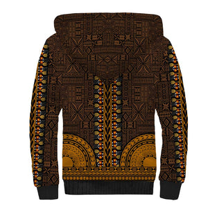 Gold Dashiki and Tapa Pattern Sherpa Hoodie Africa-Polynesia Together Culture