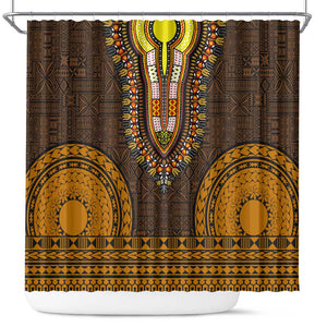Gold Dashiki and Tapa Pattern Shower Curtain Africa-Polynesia Together Culture