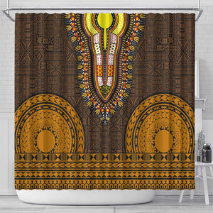 Gold Dashiki and Tapa Pattern Shower Curtain Africa-Polynesia Together Culture