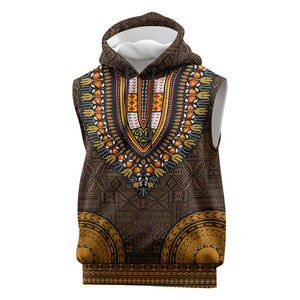 Gold Dashiki and Tapa Pattern Sleeveless Hoodie Africa-Polynesia Together Culture - African Pride