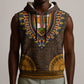 Gold Dashiki and Tapa Pattern Sleeveless Hoodie Africa-Polynesia Together Culture - African Pride
