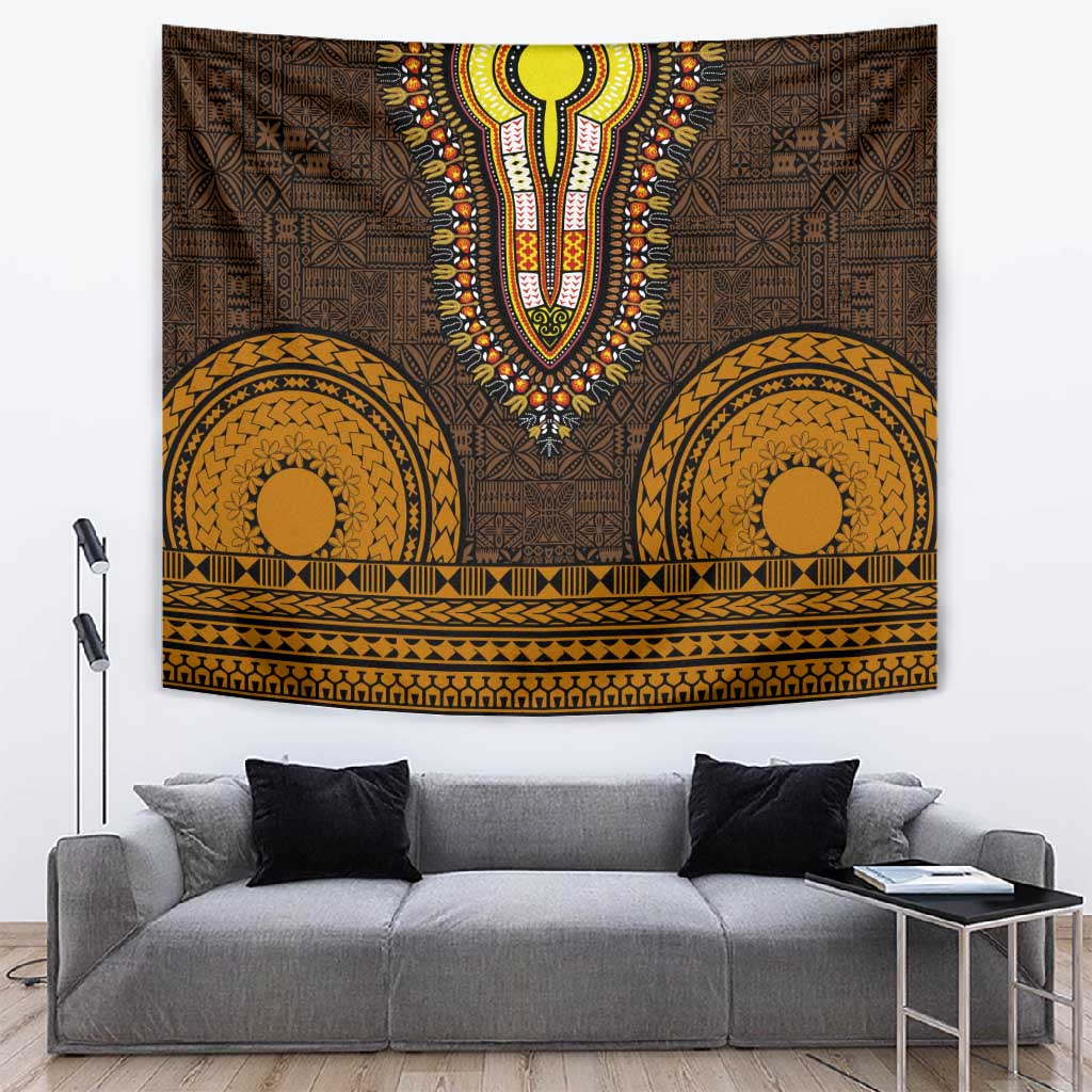 Gold Dashiki and Tapa Pattern Tapestry Africa-Polynesia Together Culture