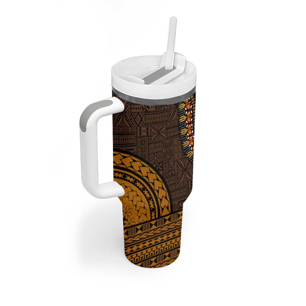 Gold Dashiki and Tapa Pattern Tumbler With Handle Africa-Polynesia Together Culture